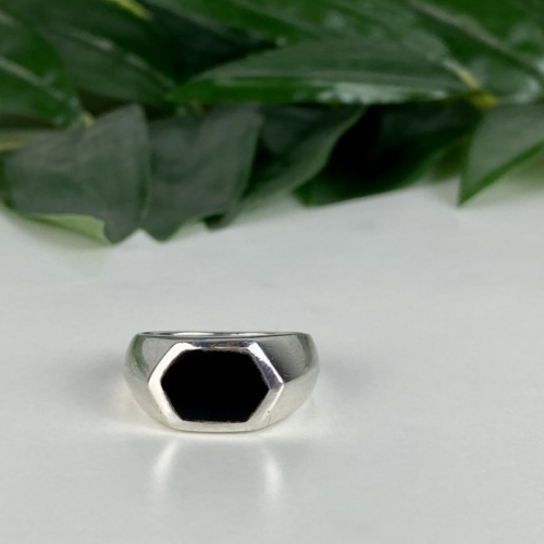 925 Sterling Silver Black Nephrite (Jade) Ring Size 10