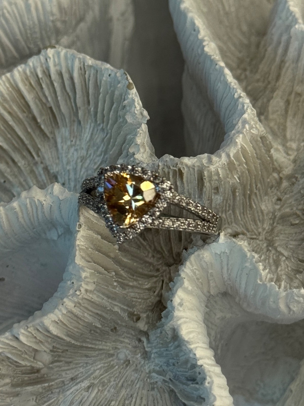 925 Sterling Silver Citrine & Beryl Ring Size 8.5