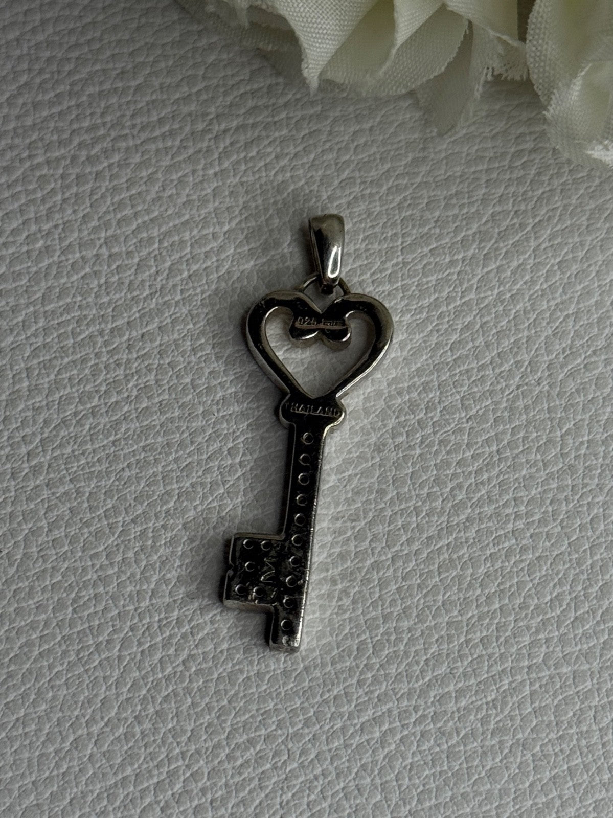 925 Sterling Silver Pink Topaz Key Heart Pendant Length 1.60 Inch