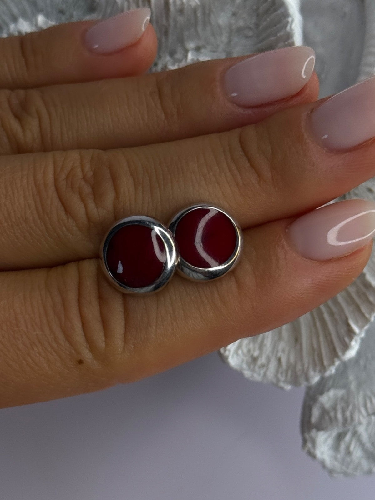 925 Sterling Silver Carnelian Round Stud Earrings Length 0.50 Inch