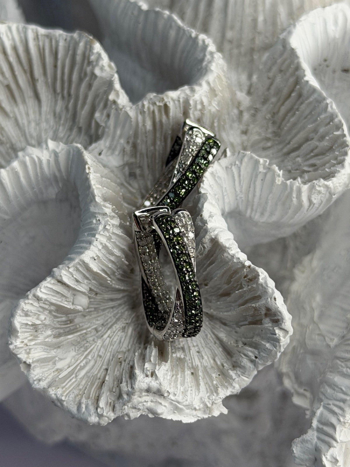 925 Sterling Silver Shiny White & Green Spinel Earrings