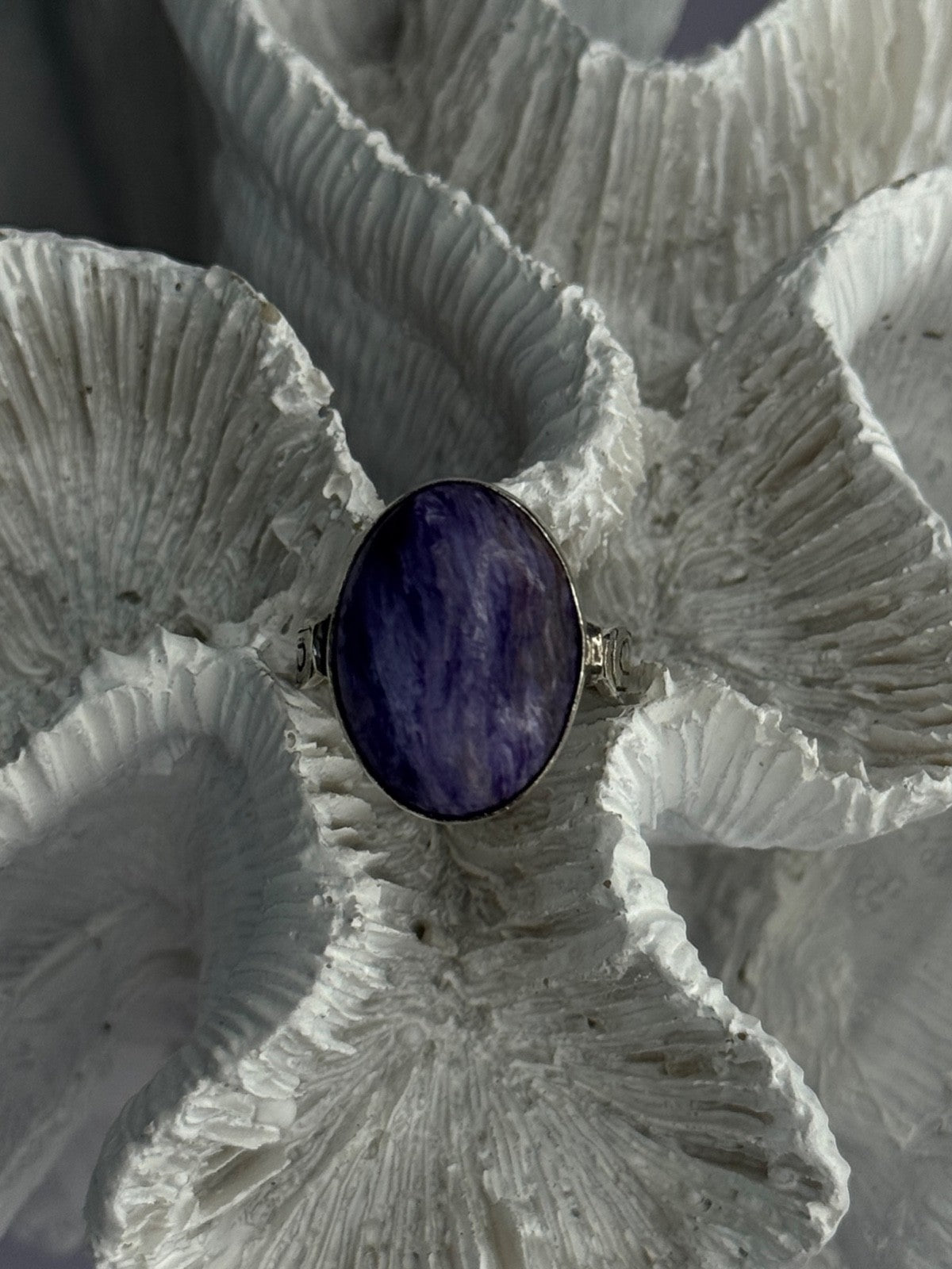 Vintage 925 Sterling Silver Charoite Ring Size 6