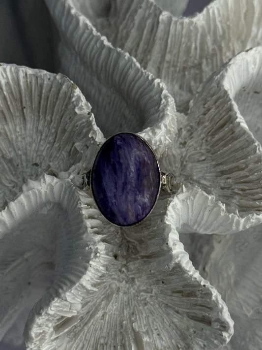 Vintage 925 Sterling Silver Charoite Ring Size 6