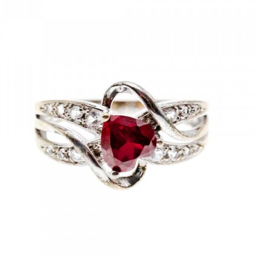 925 Sterling Silver Spinel & CZ "Heart" Ring Size 6.5