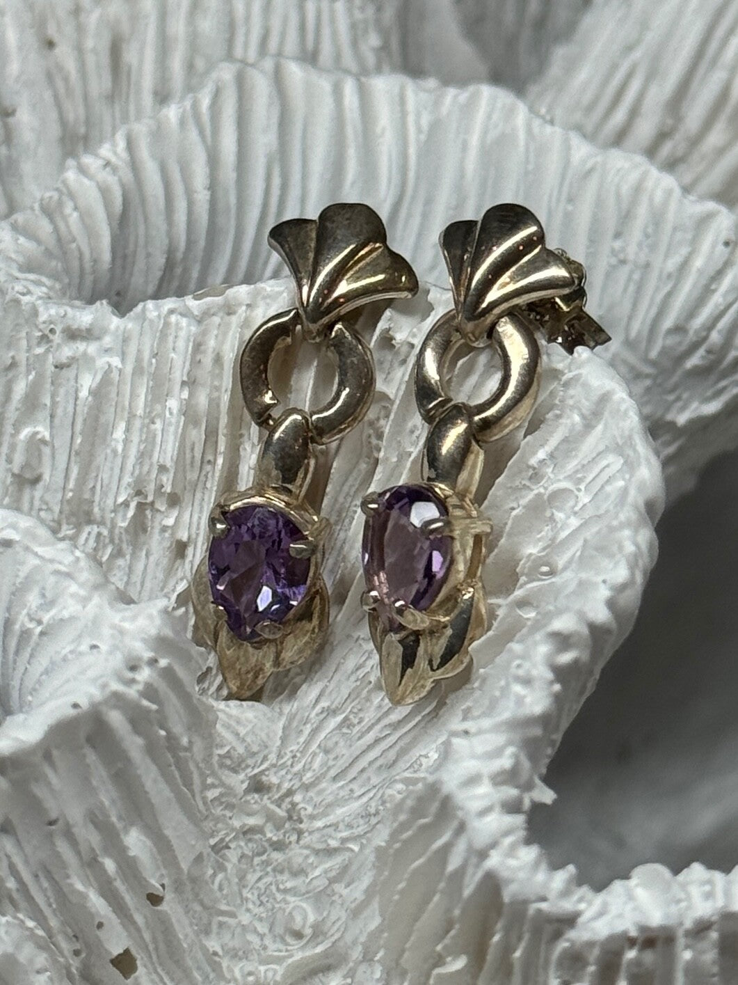 925 Sterling Silver Amethyst Earrings Length 1 Inch