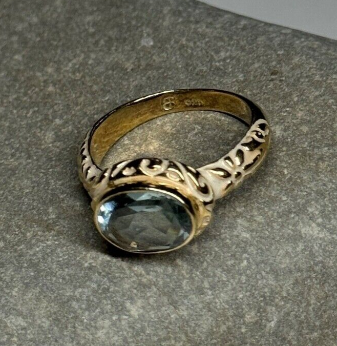 925 Sterling Silver Gold Plated Topaz Ring Size 6