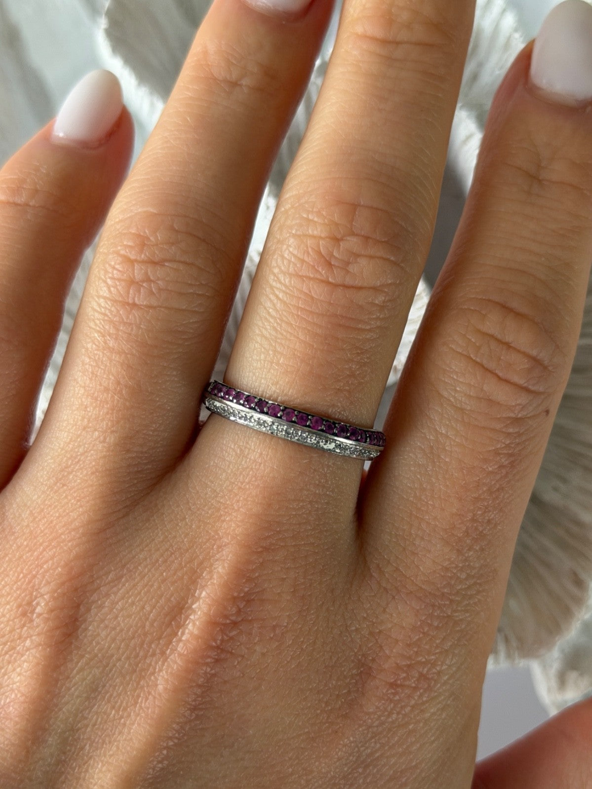925 Sterling Silver Pink & White Spinel Ring Size 9