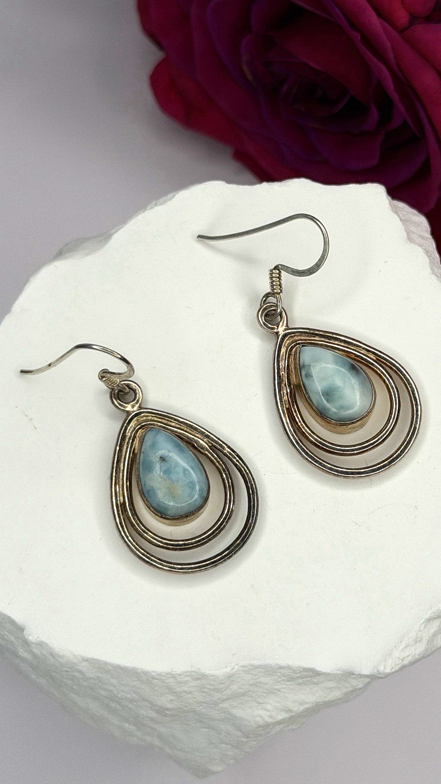 Vintage 925 Sterling Silver Blue Larimar Drop Earrings
