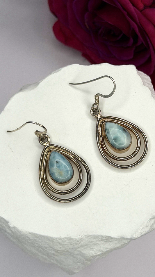 Vintage 925 Sterling Silver Blue Larimar Drop Earrings