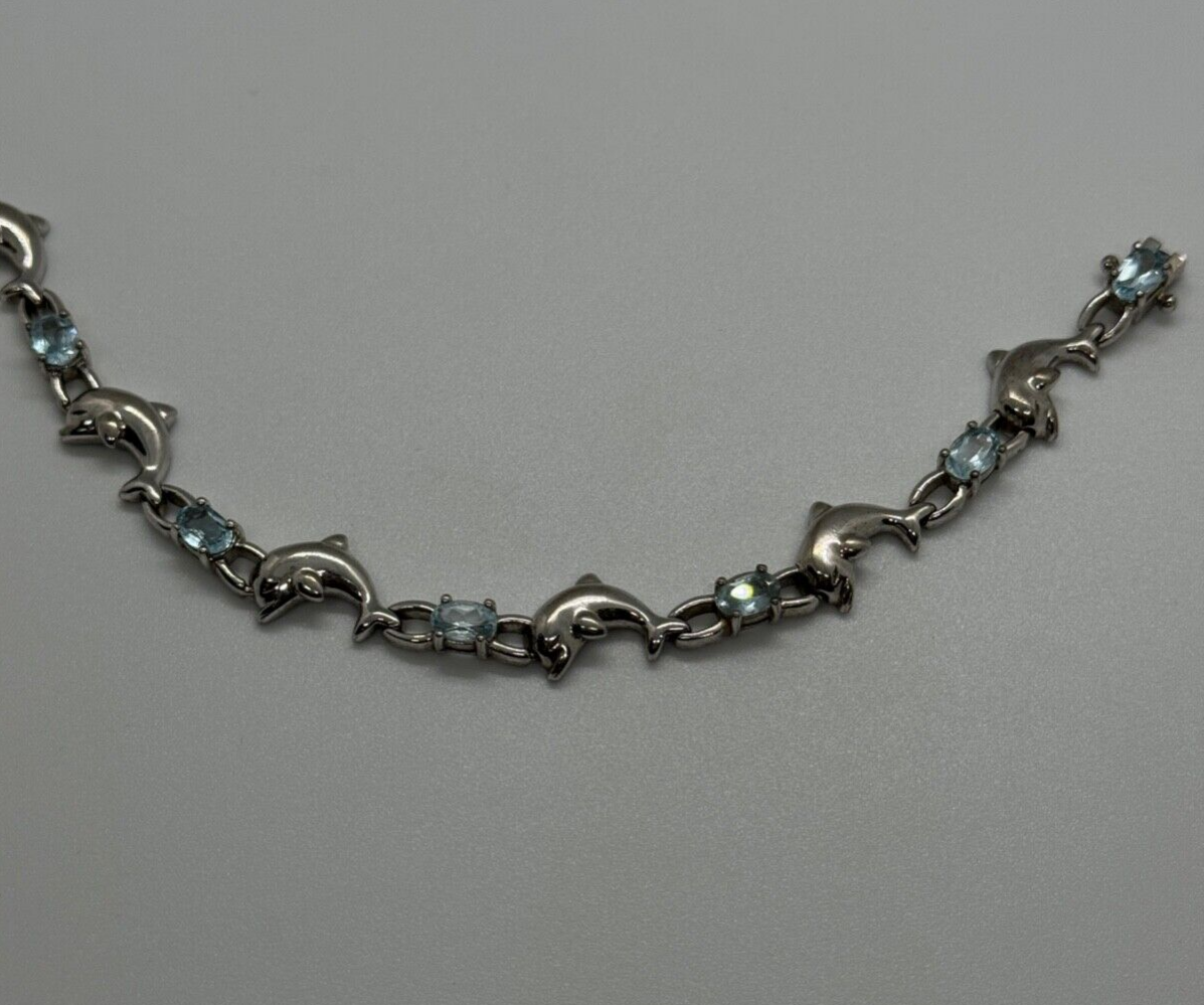 925 Sterling Silver Topaz Dolphin Bracelet