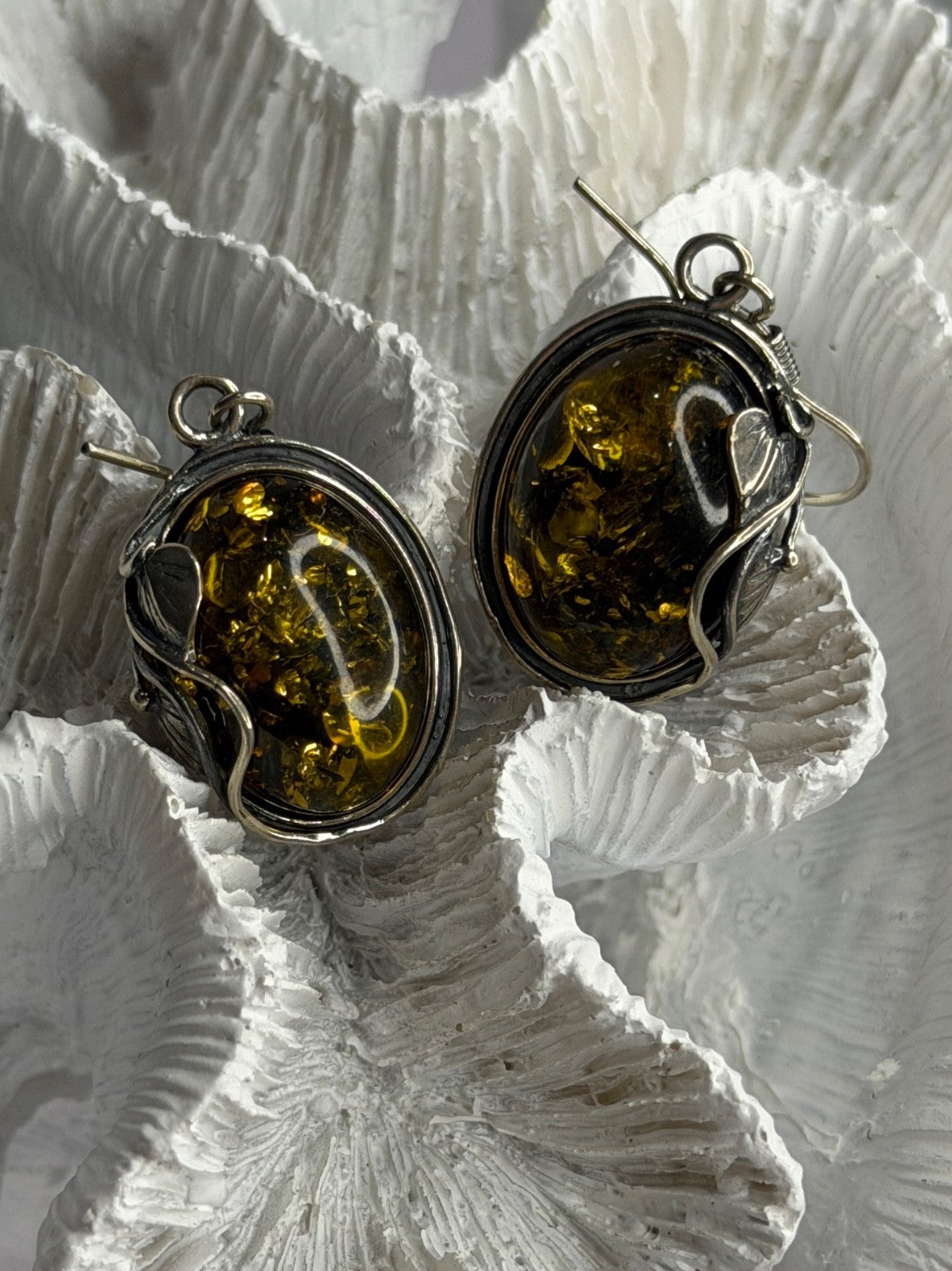 Vintage 925 Sterling Silver Amber Earrings