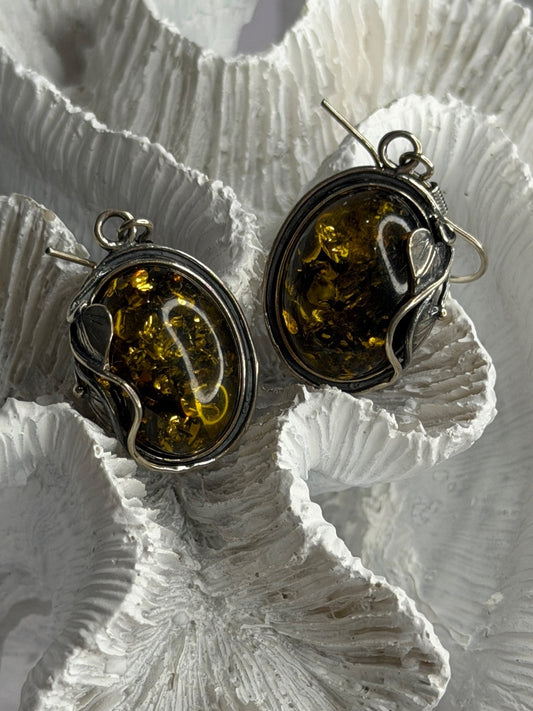 Vintage 925 Sterling Silver Amber Earrings