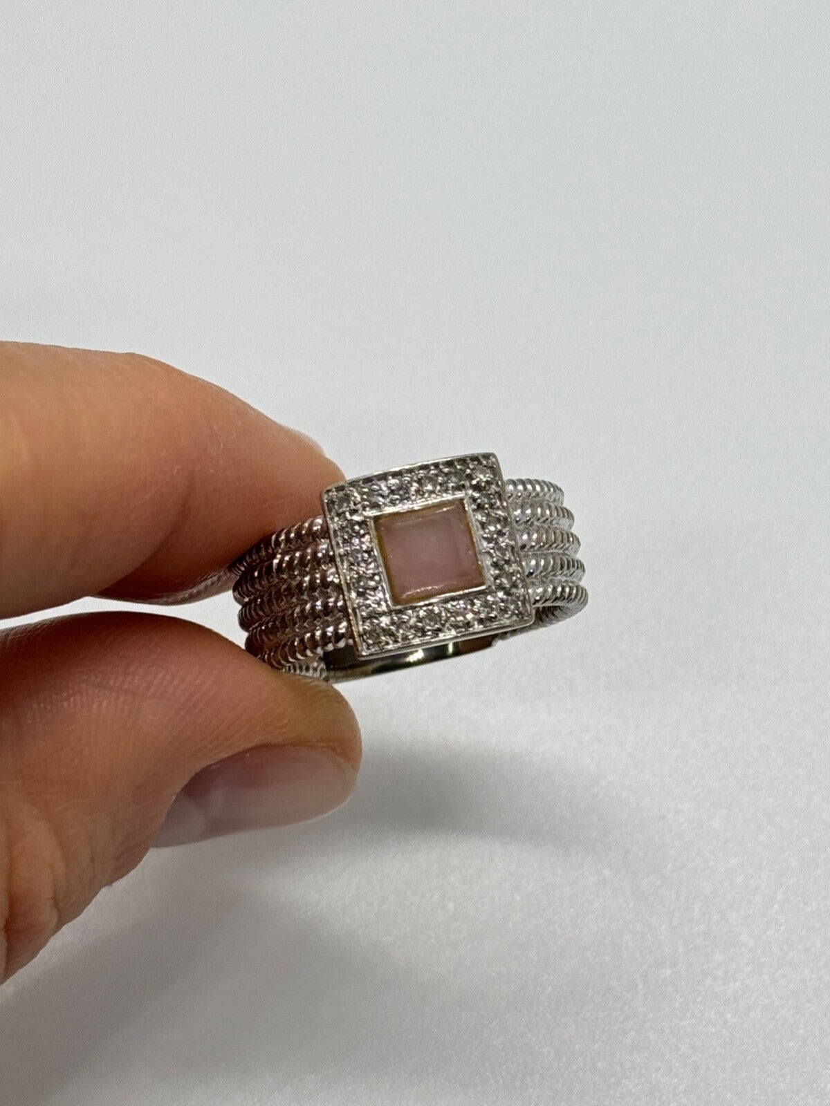 925 Sterling Silver Morganite & Goshenite Ring Size 7