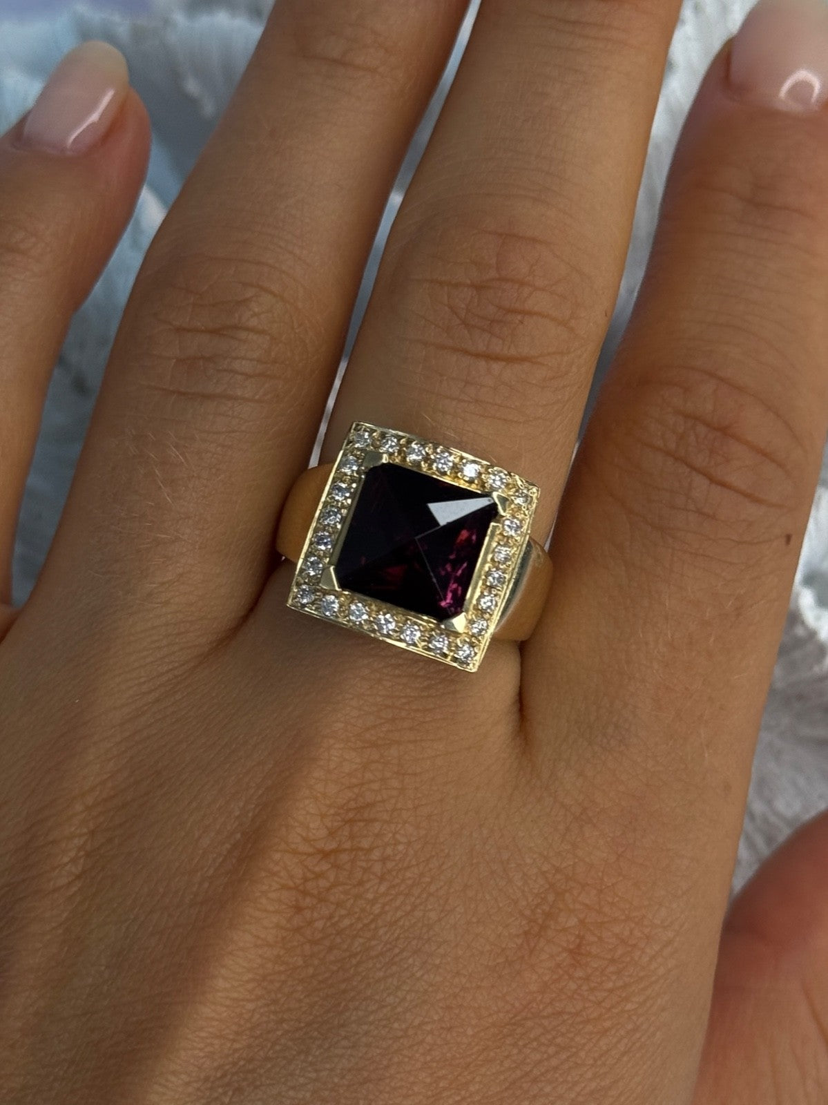 14K Yellow Gold Rubellite & Beryl Ring Size 8