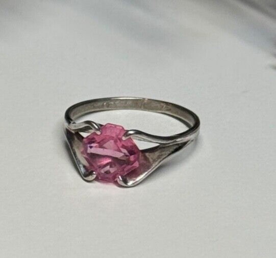 925 Sterling Silver Pink Topaz Ring Size 5