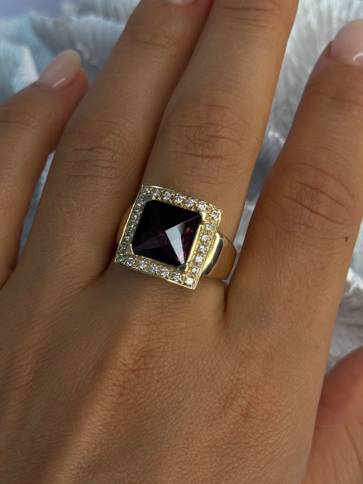 14K Yellow Gold Rubellite & Beryl Ring Size 8