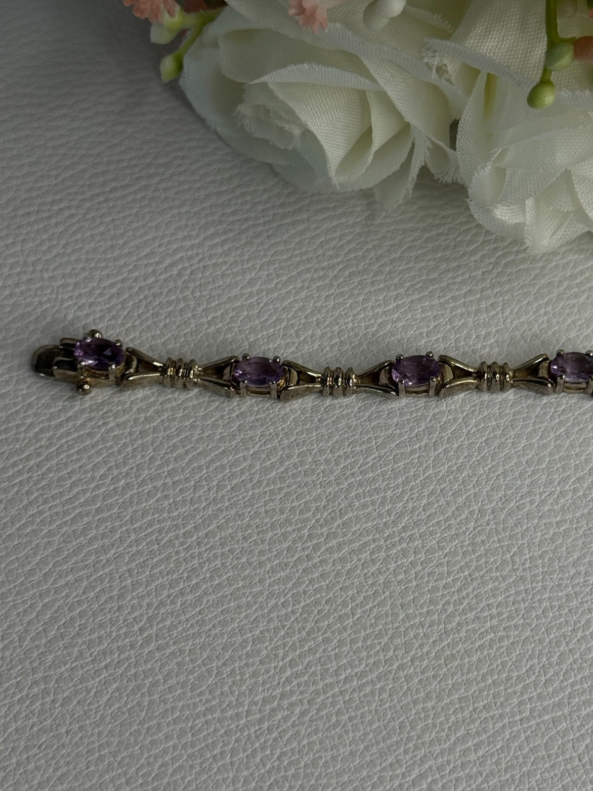 925 Sterling Silver Amethyst Bracelet Length 7.5