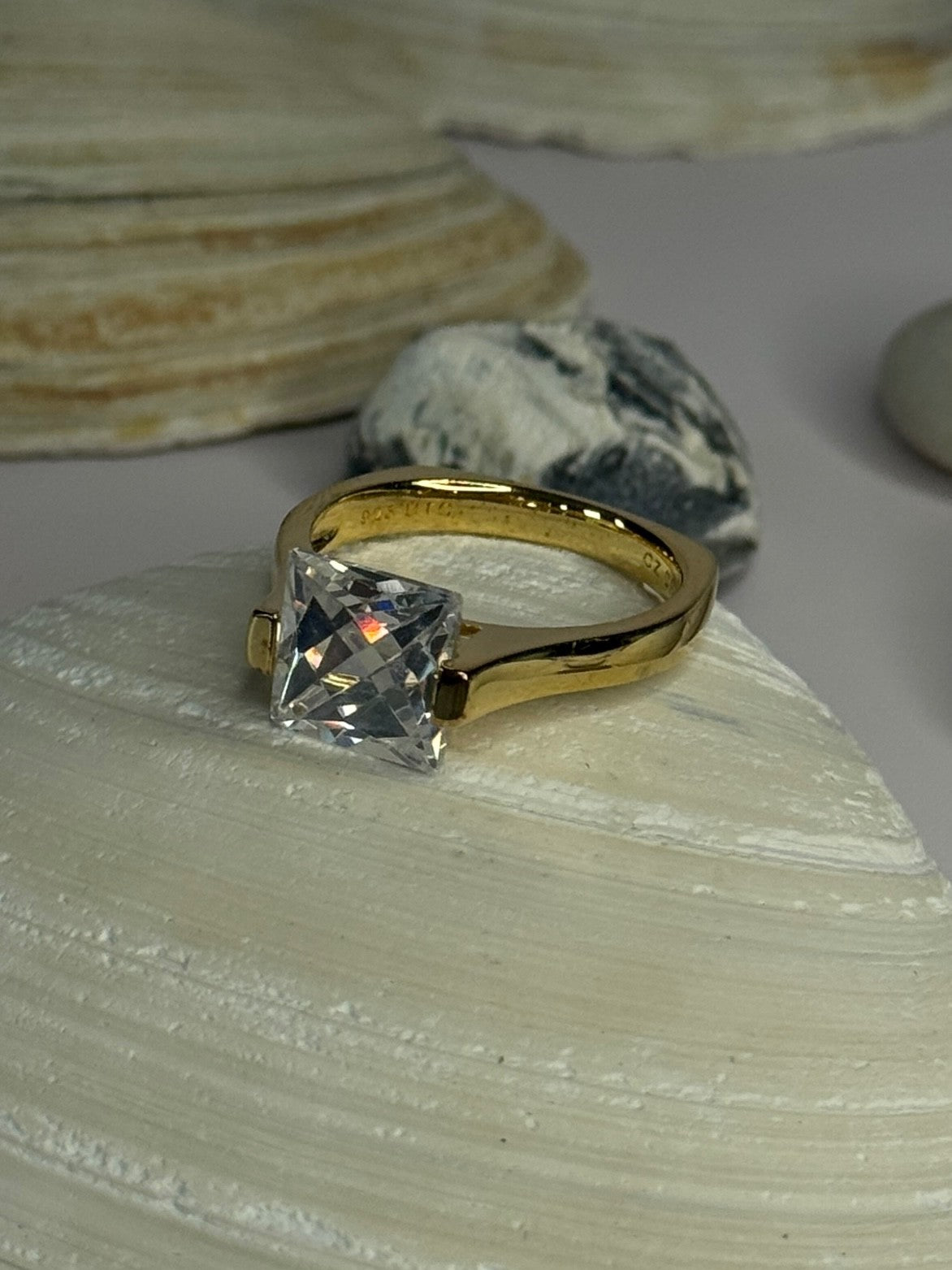 Classy Design 925 Sterling Silver Gold Plated Cz Ring Size 10