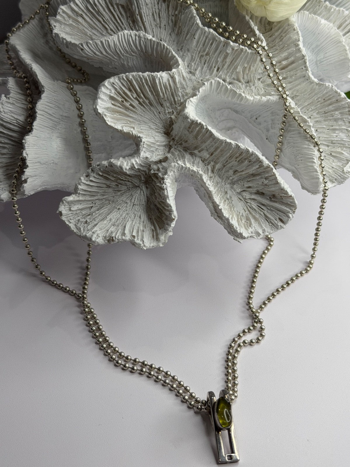 Arrack Lilly 925 Sterling Silver Peridot 2 Chain Necklace