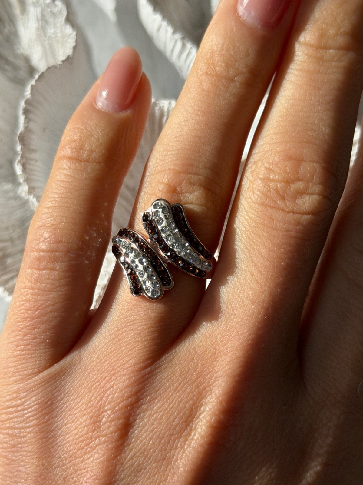 925 Sterling Silver Rose Gold Plated Cz Ring Size 7