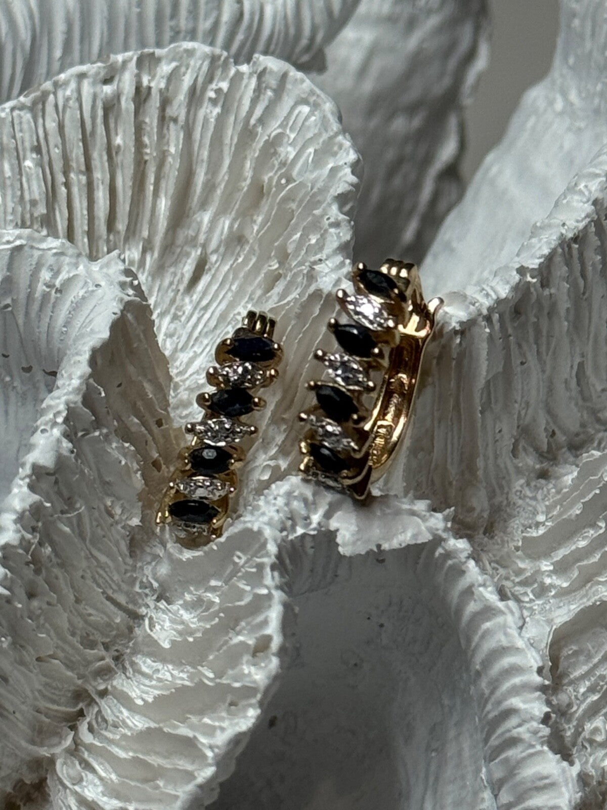 925 Sterling Silver Gold Plated Sapphire Earrings Length 0.8 Inch