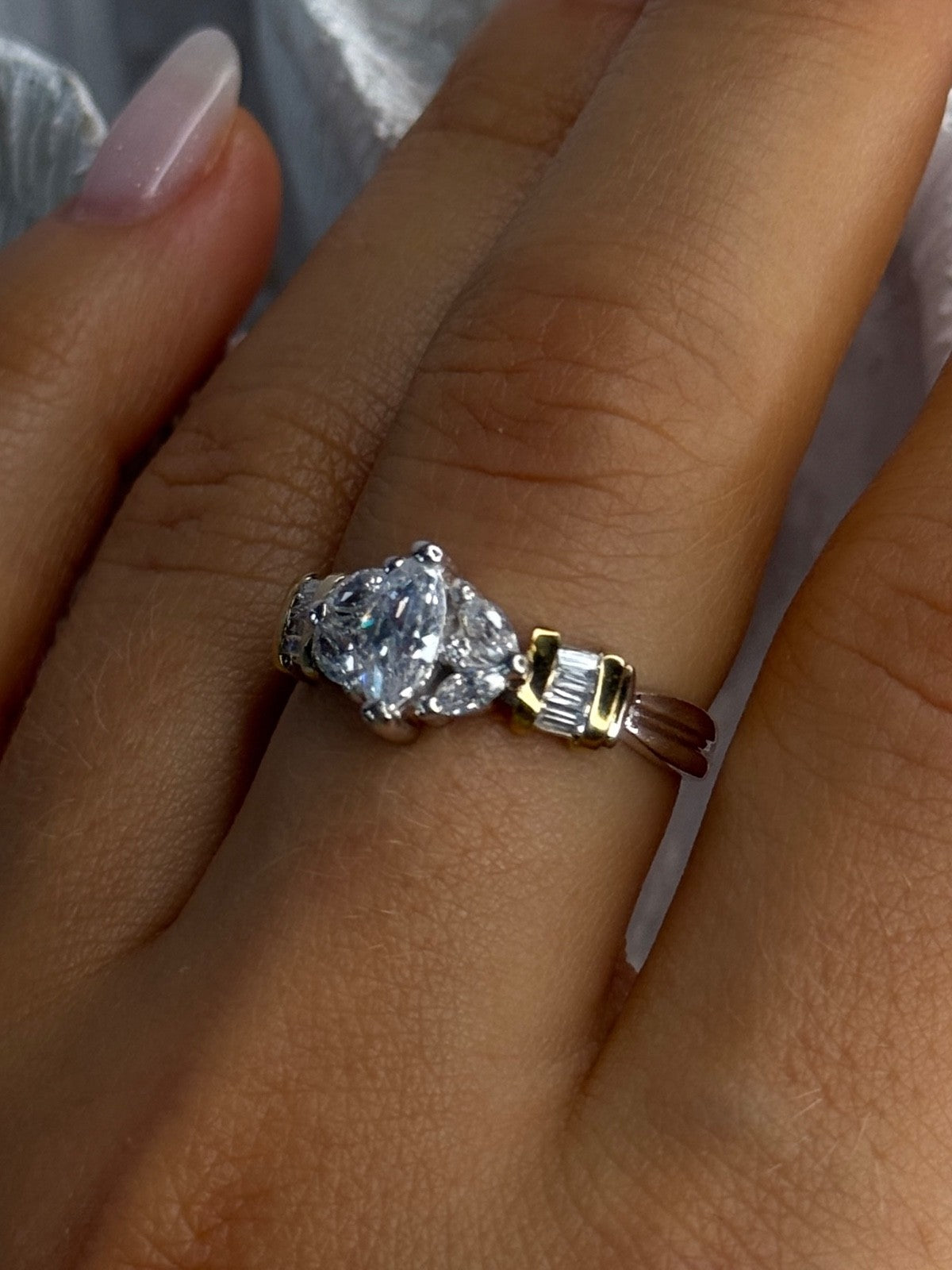925 Sterling Silver Gold Plated Part Cz Ring Size 9