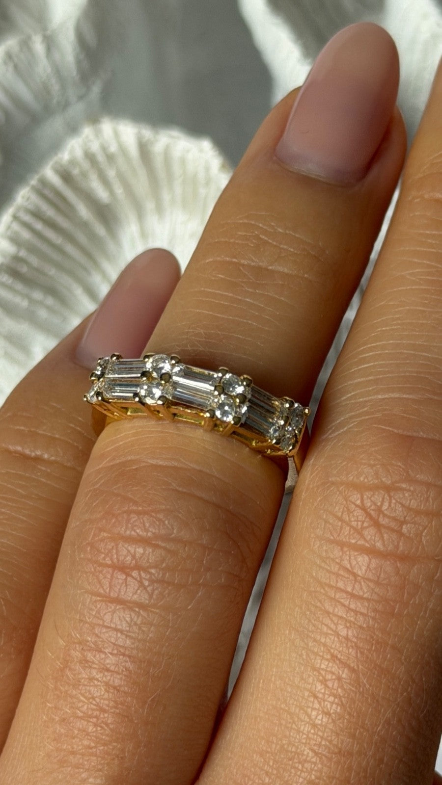 18K Yellow Gold Baguette 0.70 ct Round 0.38 ct Diamond Ring Size 5.5