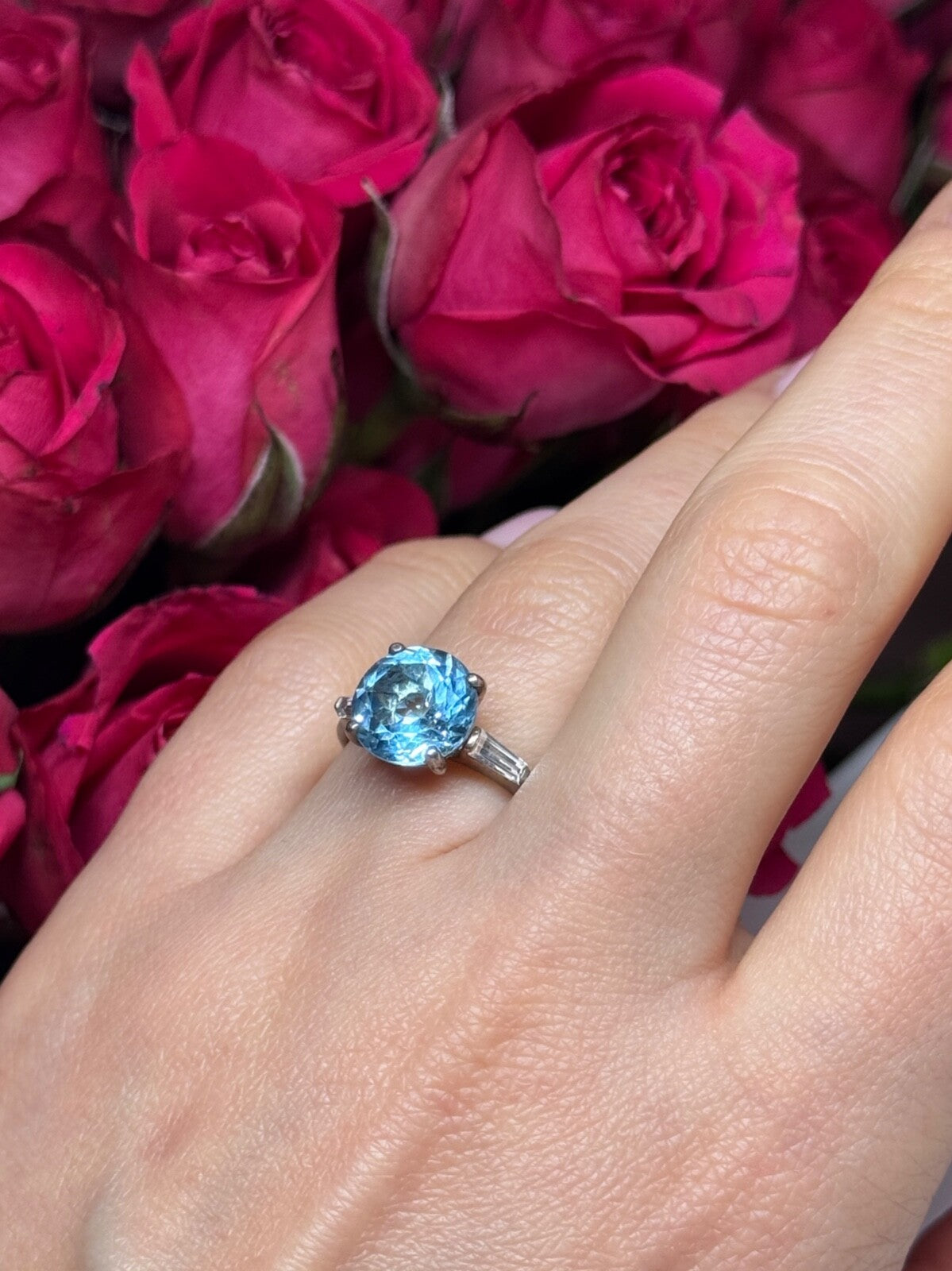 925 Sterling Silver Topaz & Beryl Ring Size 6