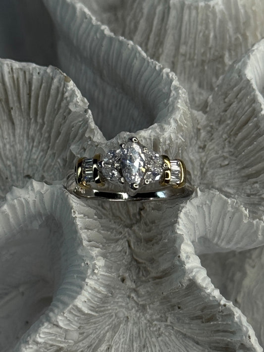 925 Sterling Silver Gold Plated Part Cz Ring Size 9