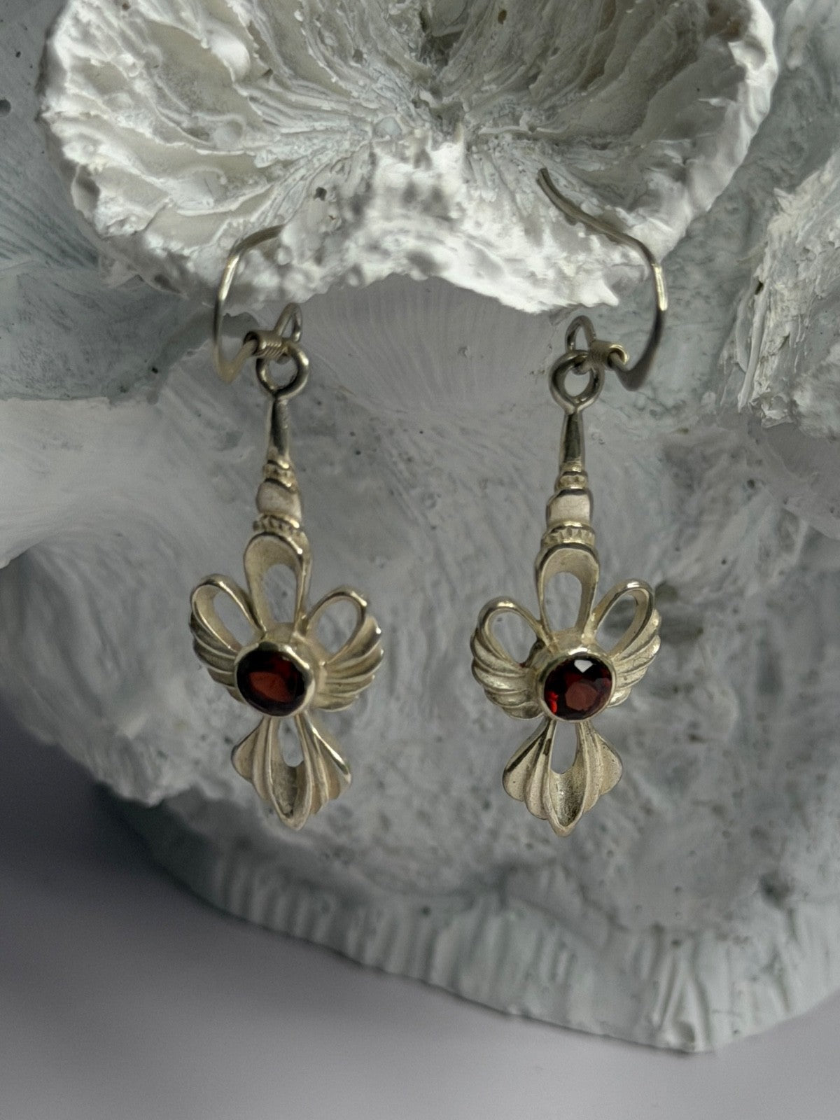 925 Sterling Silver Garnet Dangle Earrings