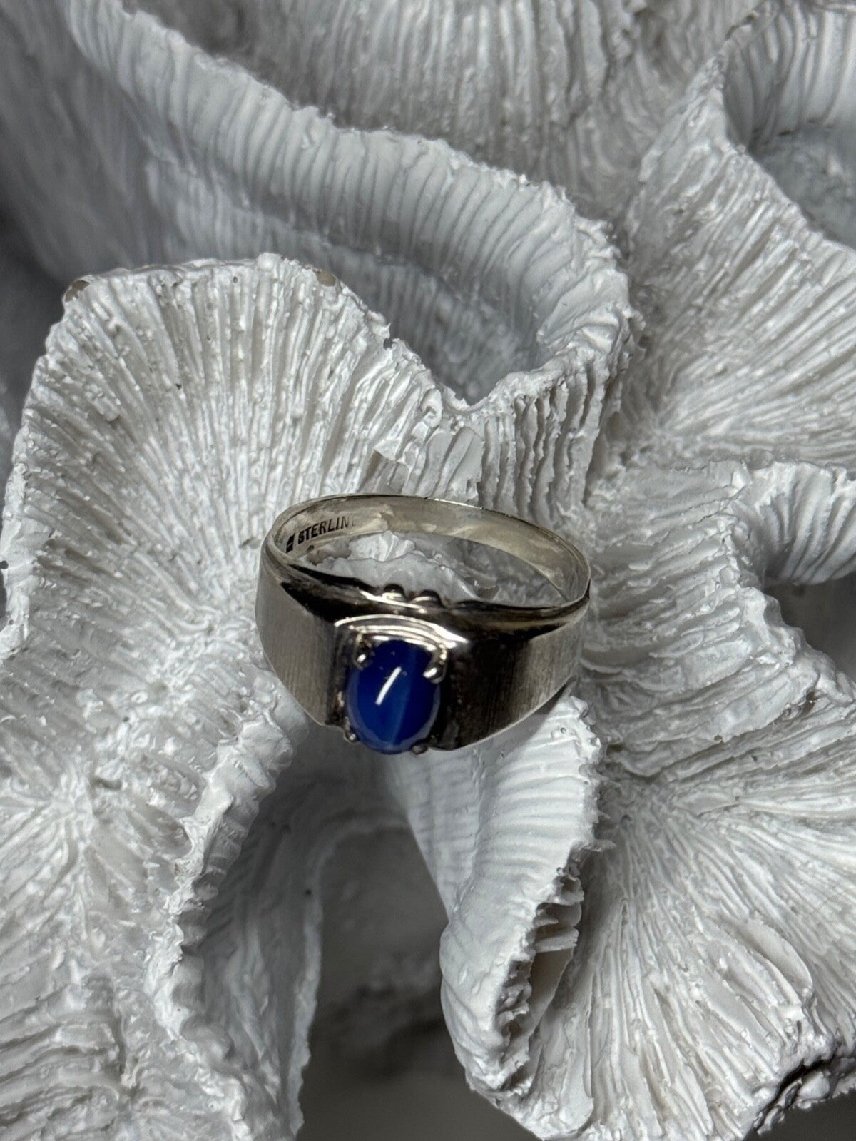 Men'S 925 Sterling Silver Star Sapphire Ring Size 10