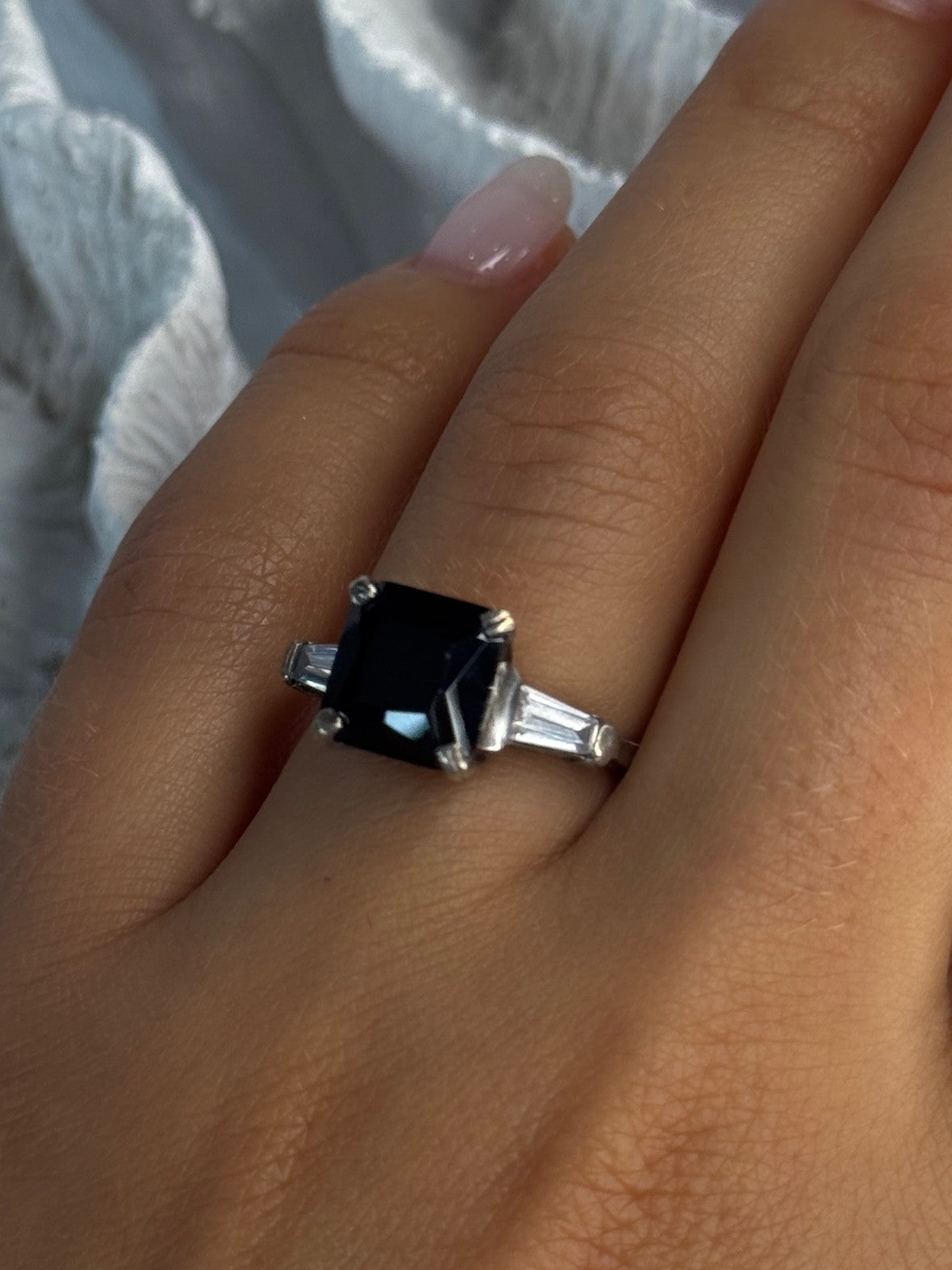 925 Sterling Silver Black Onyx & Beryl Ring Size 7