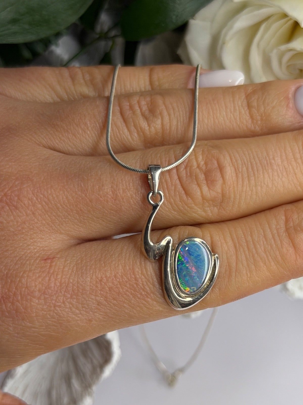 Italy 925 Sterling Silver Opal Necklace Length 16 in