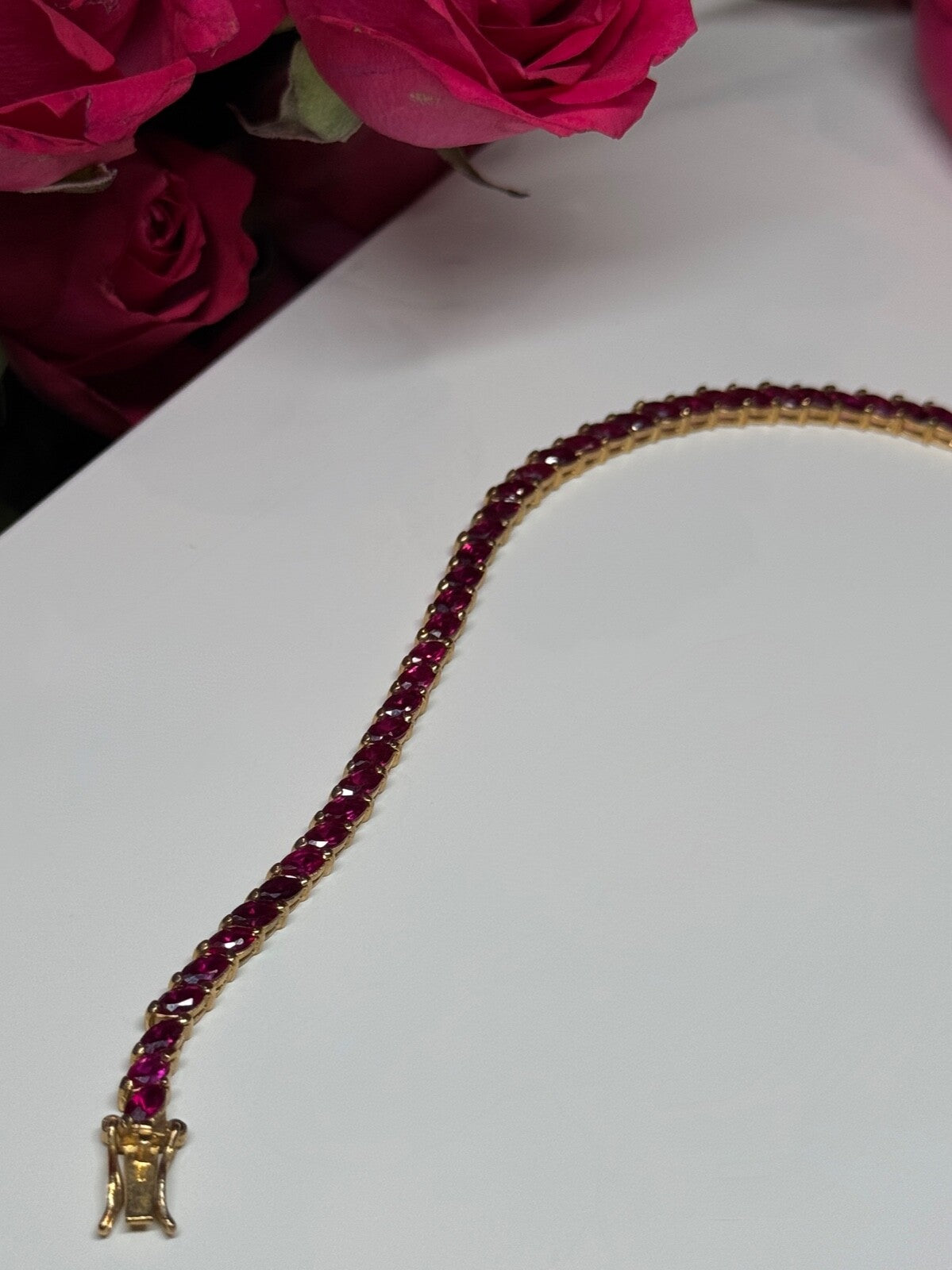 925 Sterling Silver Gold Plated Ruby Bracelet Length 7.5