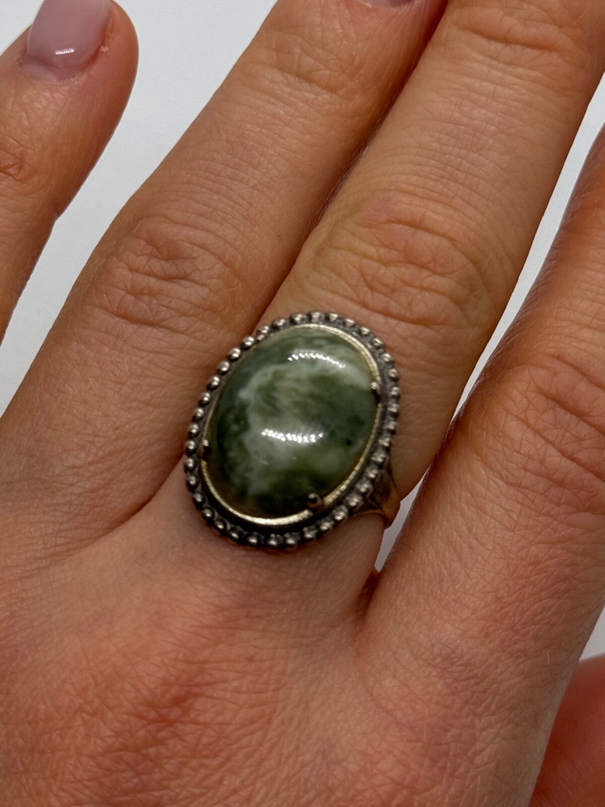 925 Sterling Silver Agate Ring Size 7