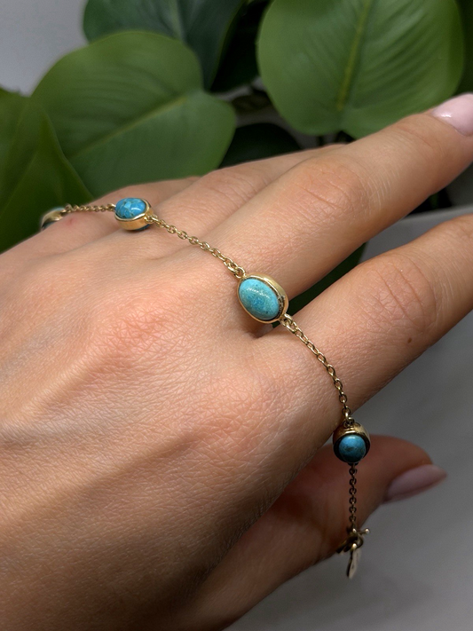 925 Sterling Silver Gold Plated Turquoise Bracelet 7.5