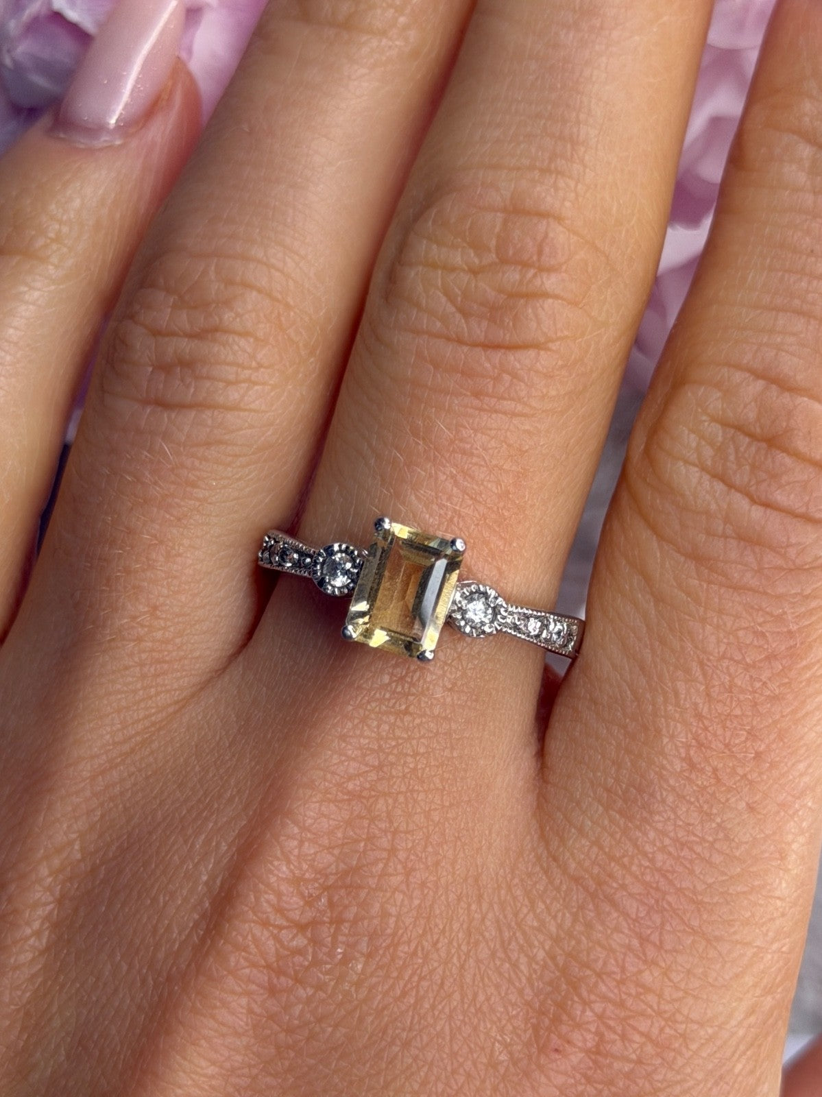 925 Sterling Silver Citrine & Beryl Ring Size 10