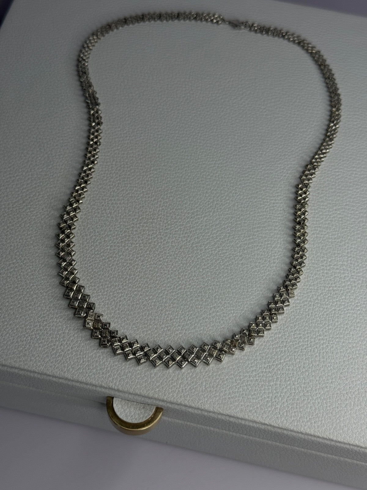 Beautiful Elegant 925 Sterling Silver Diamond Necklace Length 18 Inch