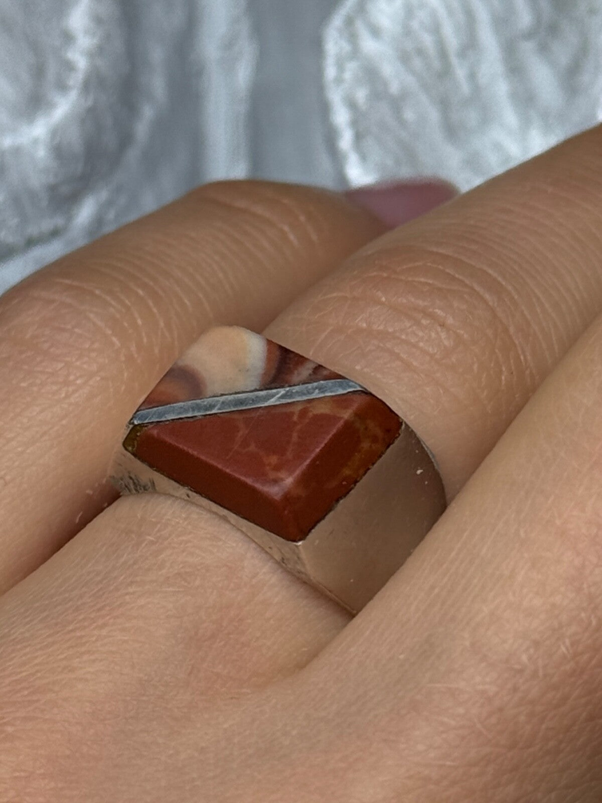 925 Sterling Silver Agate Ring Size 7