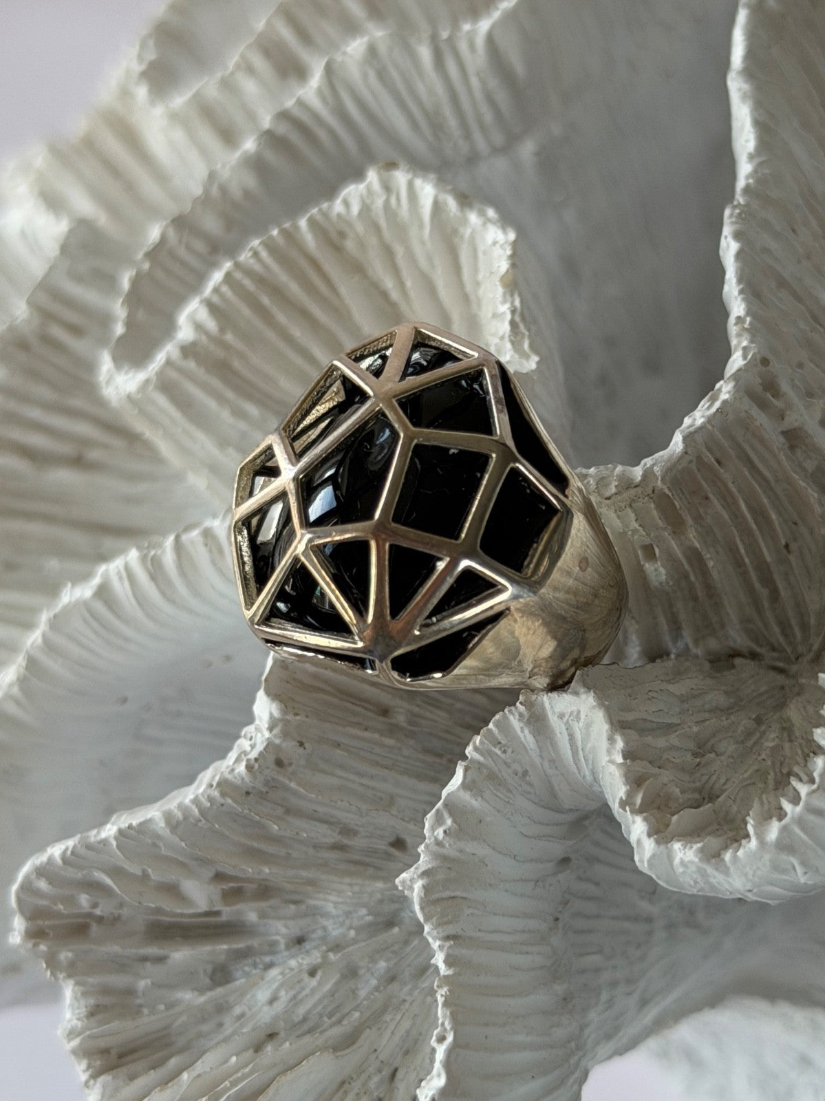 ARD Modernist 925 Sterling Silver Geometric Black Onyx Ring Size 8