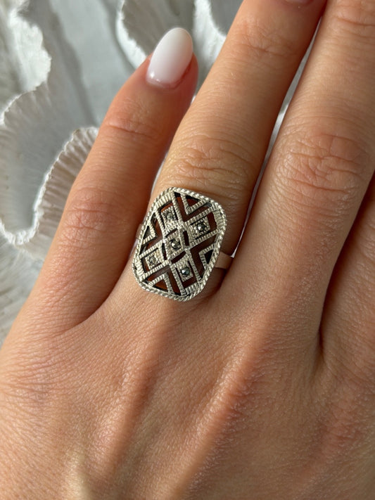 Vintage 925 Sterling Silver Marcasite Ring Size 6.5