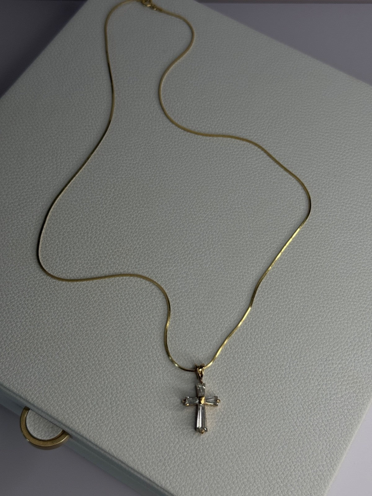 925 Sterling Silver Gold Plated White Topaz Cross Necklace