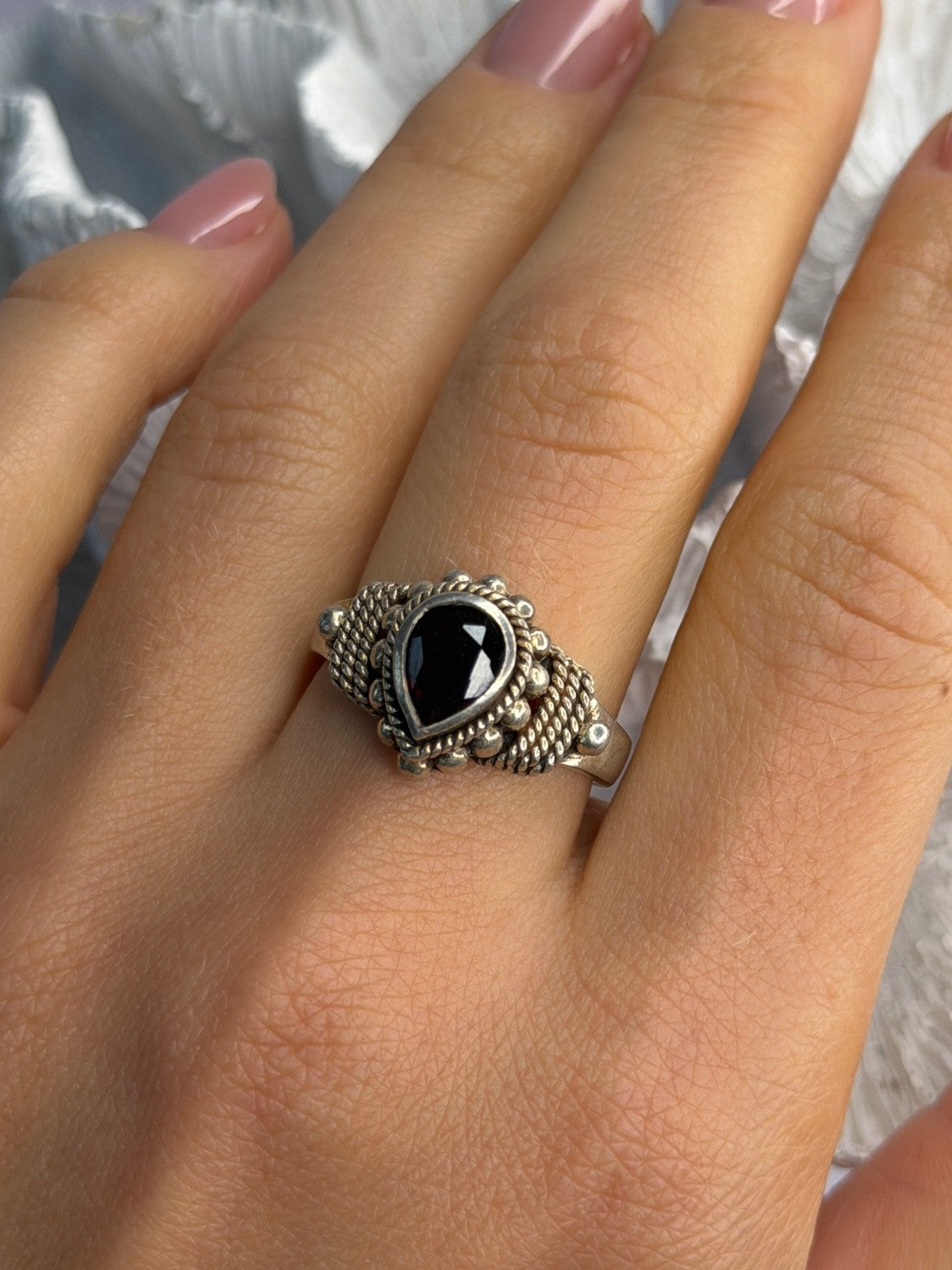 Vintage 925 Sterling Silver Garnet Ring Size 9