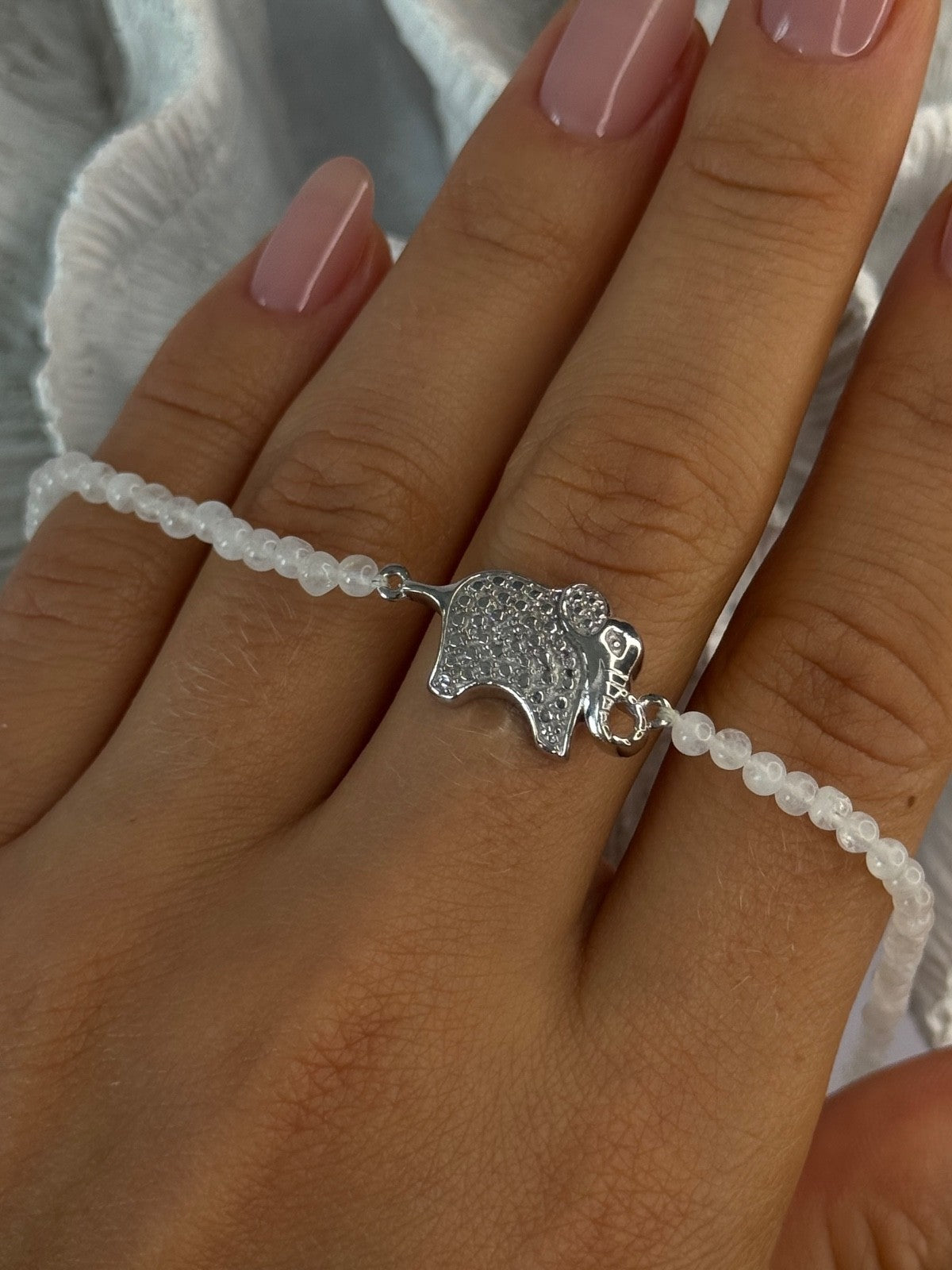 925 Sterling Silver Moonstones Elephant Charm Bracelet Length 7.5