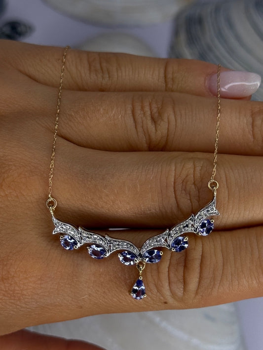 VJL 10K Yellow Gold Tanzanite & Diamond Necklace Length 18 inch