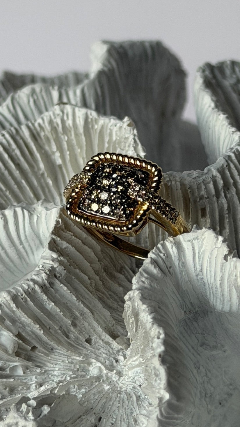 14K Yellow Gold Chocolate 1 ct & White 0.12 ct Diamond Ring Size 5.5