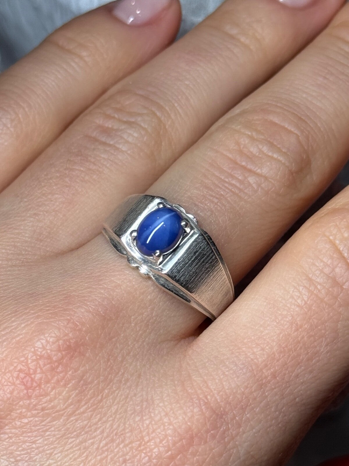Men'S 925 Sterling Silver Star Sapphire Ring Size 10