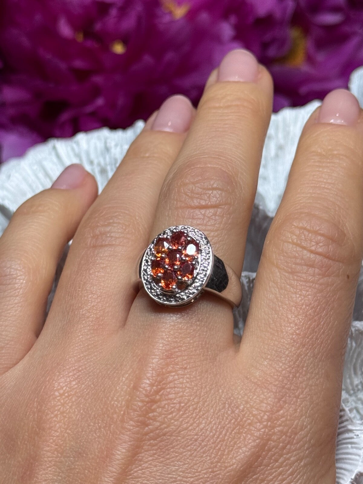 925 Sterling Silver Orange Citrine Ring Size 7.5