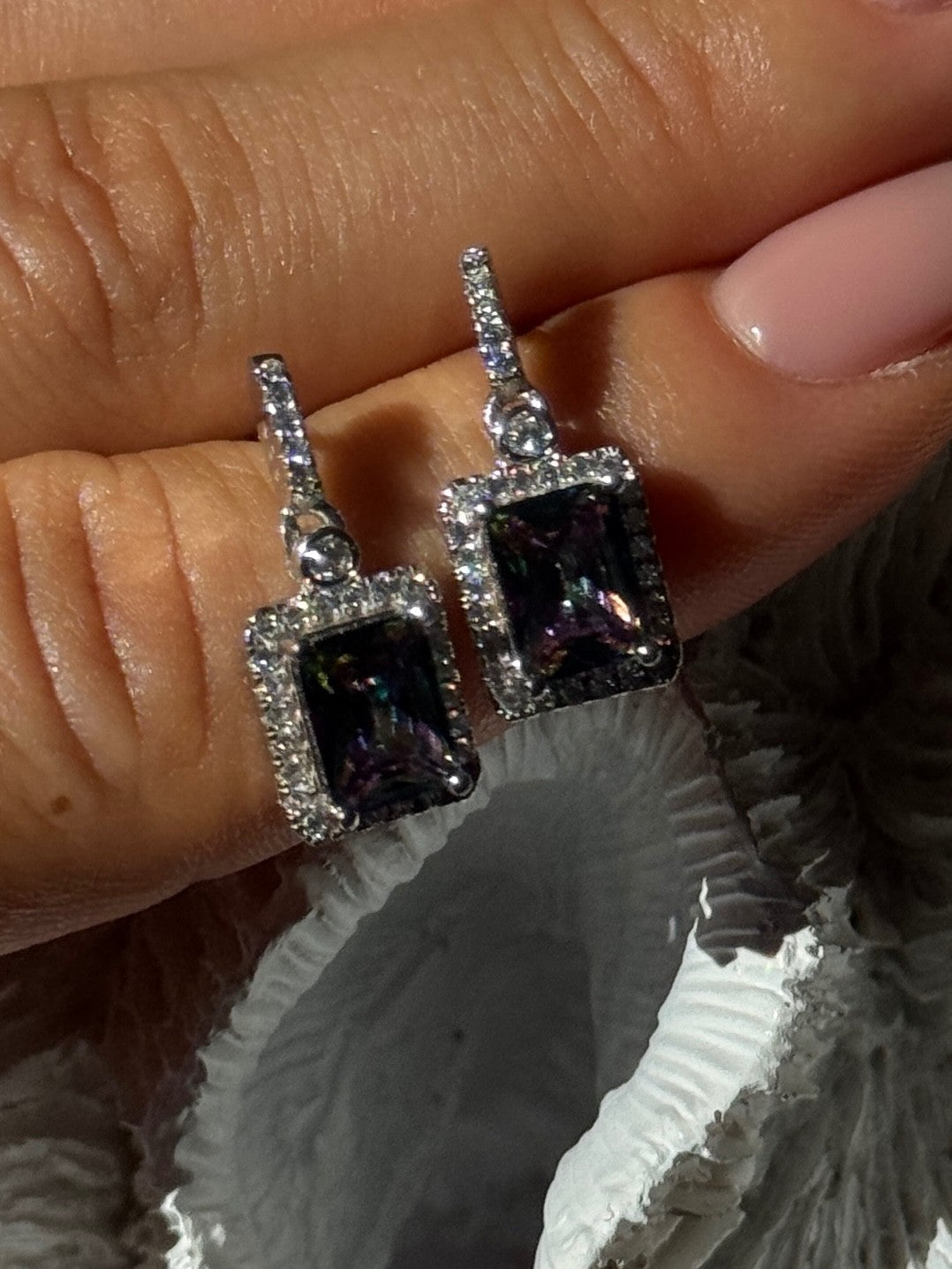Shiny 925 Sterling Silver Alexandrite & Crystal Earrings