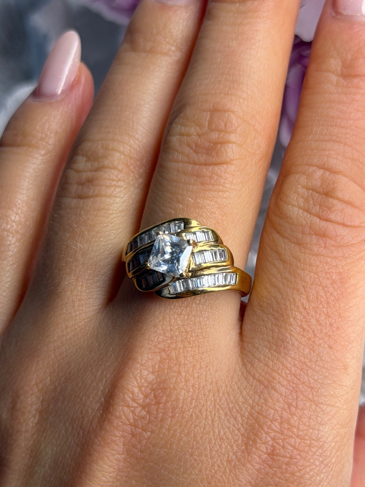 925 Sterling Silver Gold Plated Cz Ring Size 9.5